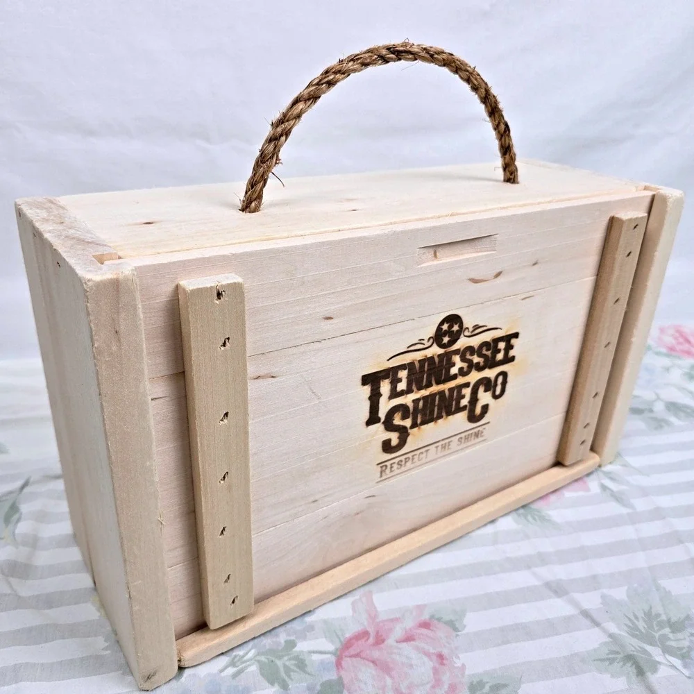 Tennessee Shine Co Wooden Crate Storage Box Rope Handle